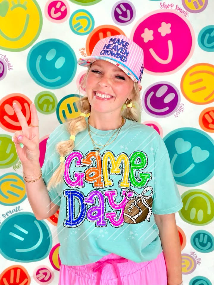 COLORFUL GAME DAY WITH FOOTBALL & BOW - DTF TRANSFER