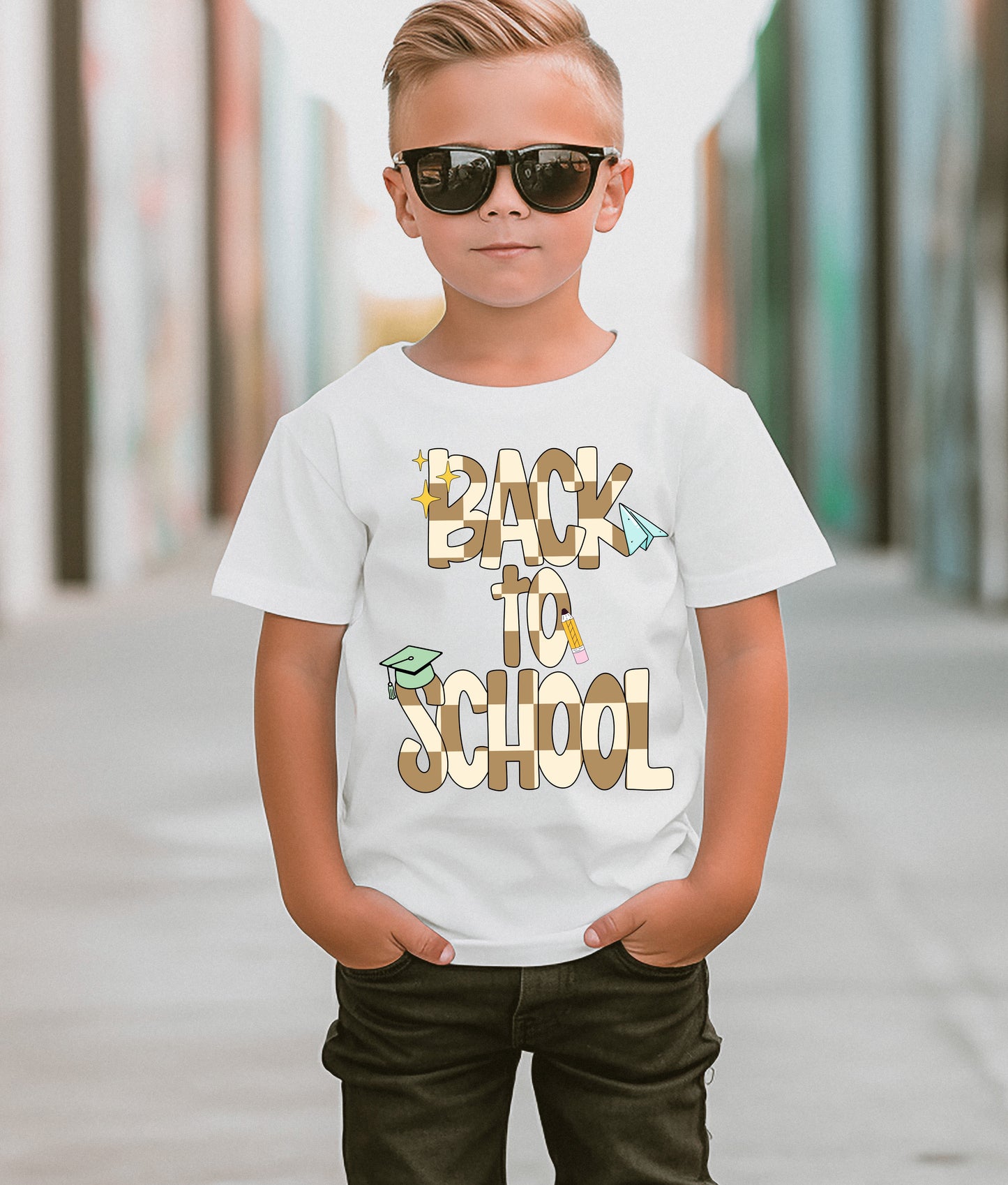 BROWN CHECKERED BACK TO SCHOOL - DTF TRANSFER