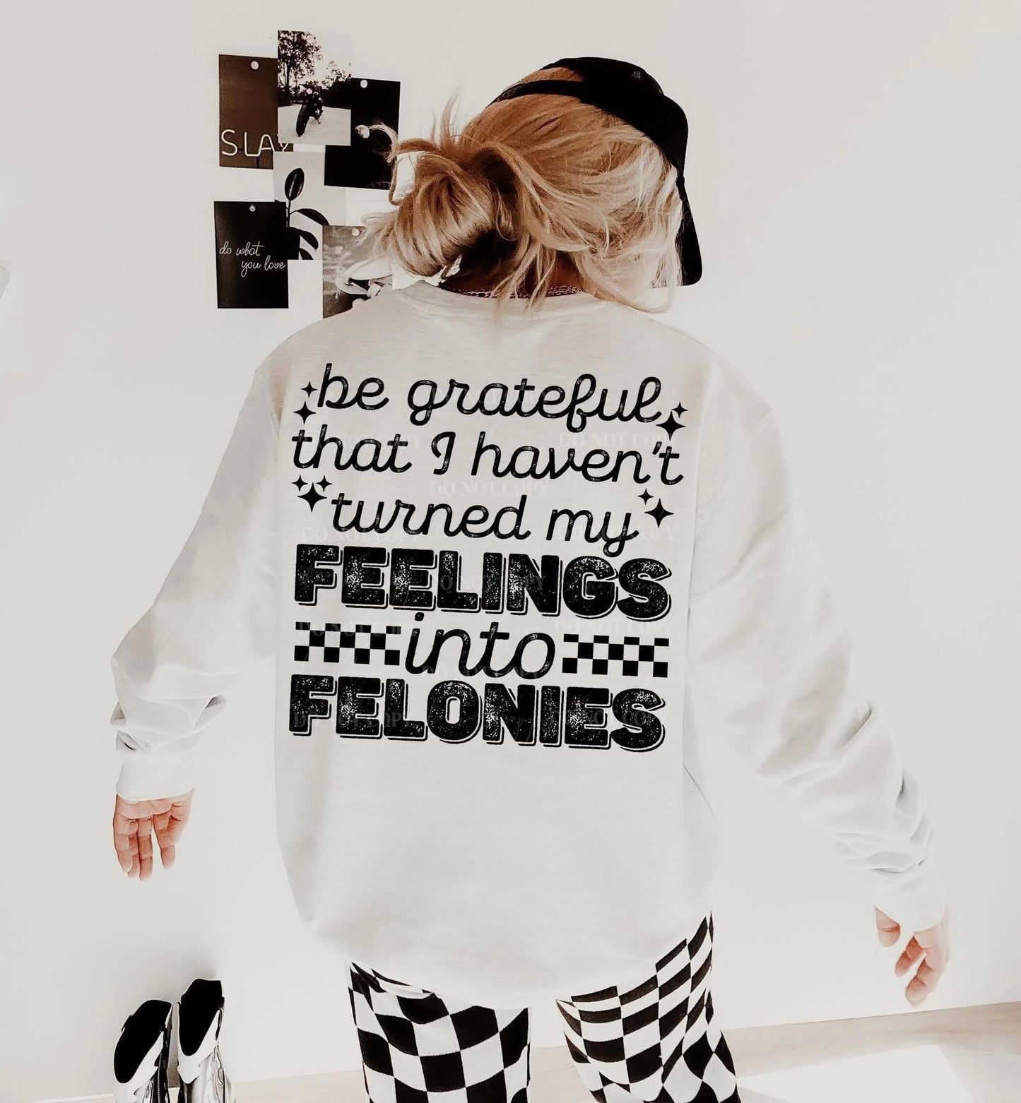 BE GRATEFUL THAT I HAVEN’T TURNED MY FEELINGS INTO FELONIES - DTF TRANSFER