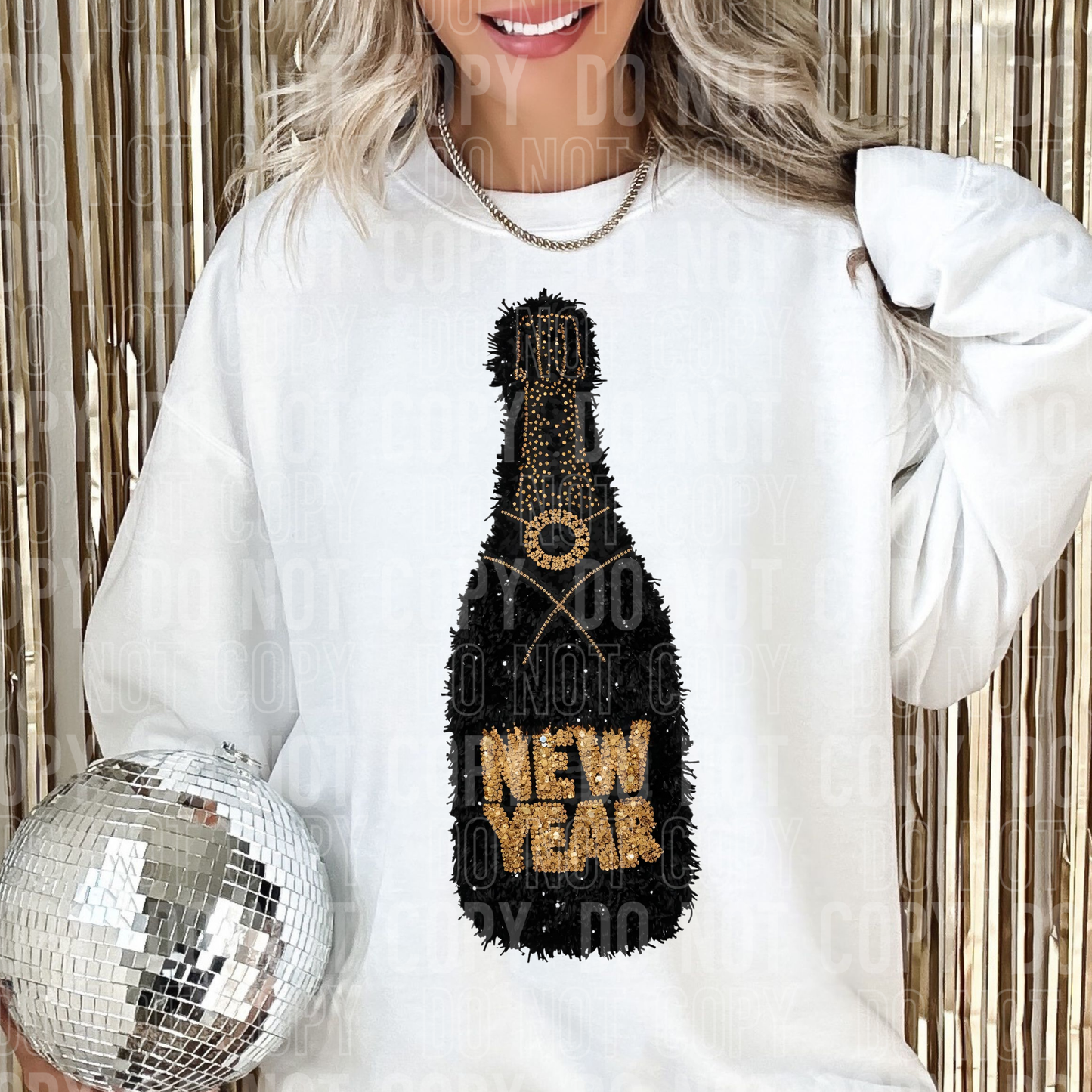 FAUX YARN BLACK NEW YEAR WINE BOTTLE - DTF TRANSFER