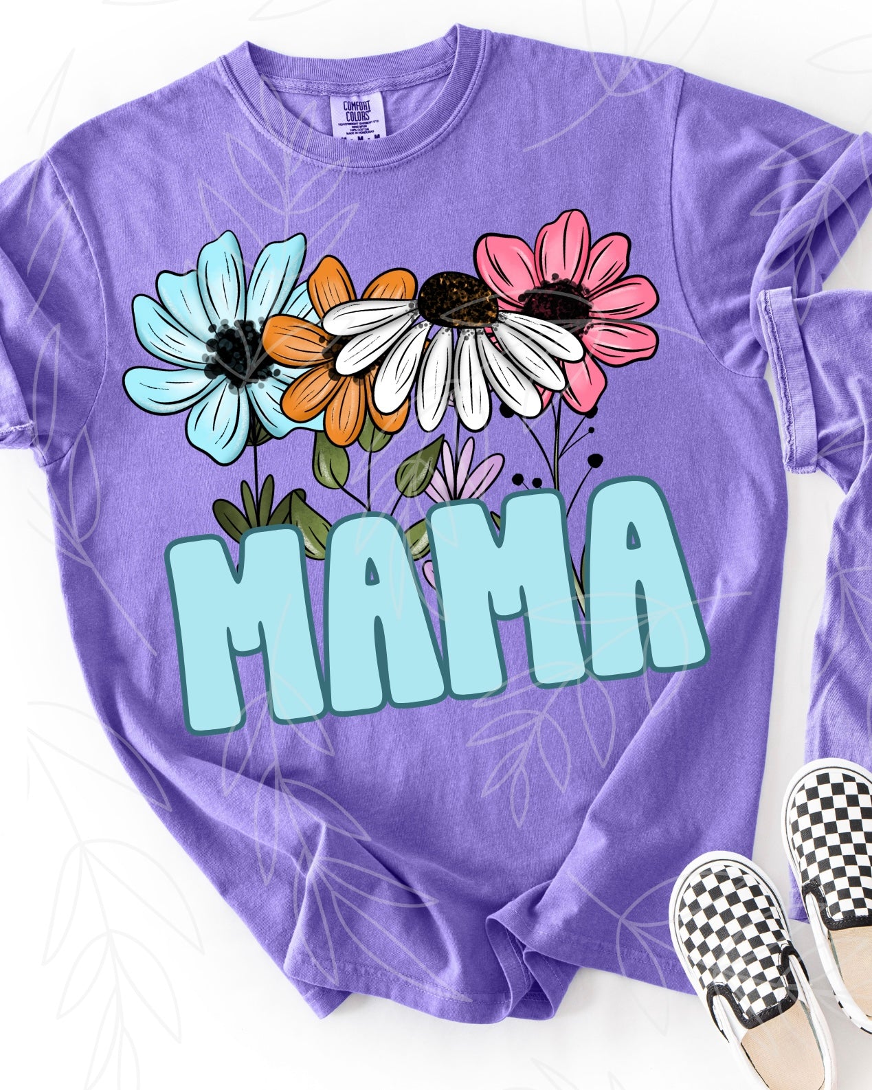 BLUE MAMA WITH FLOWERS - DTF TRANSFER