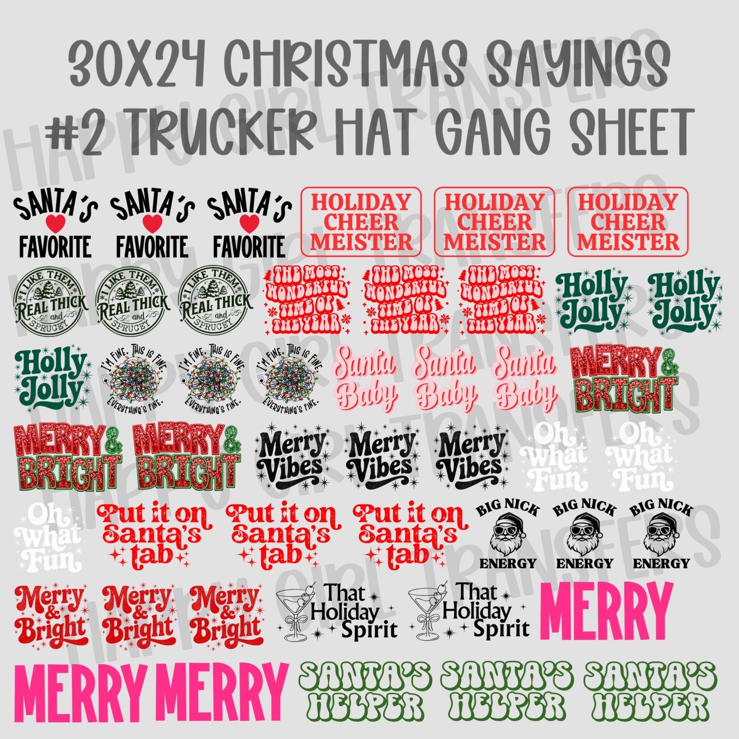 30x24 CHRISTMAS SAYINGS #2 PRE-MADE TRUCKER HAT GANG SHEET
