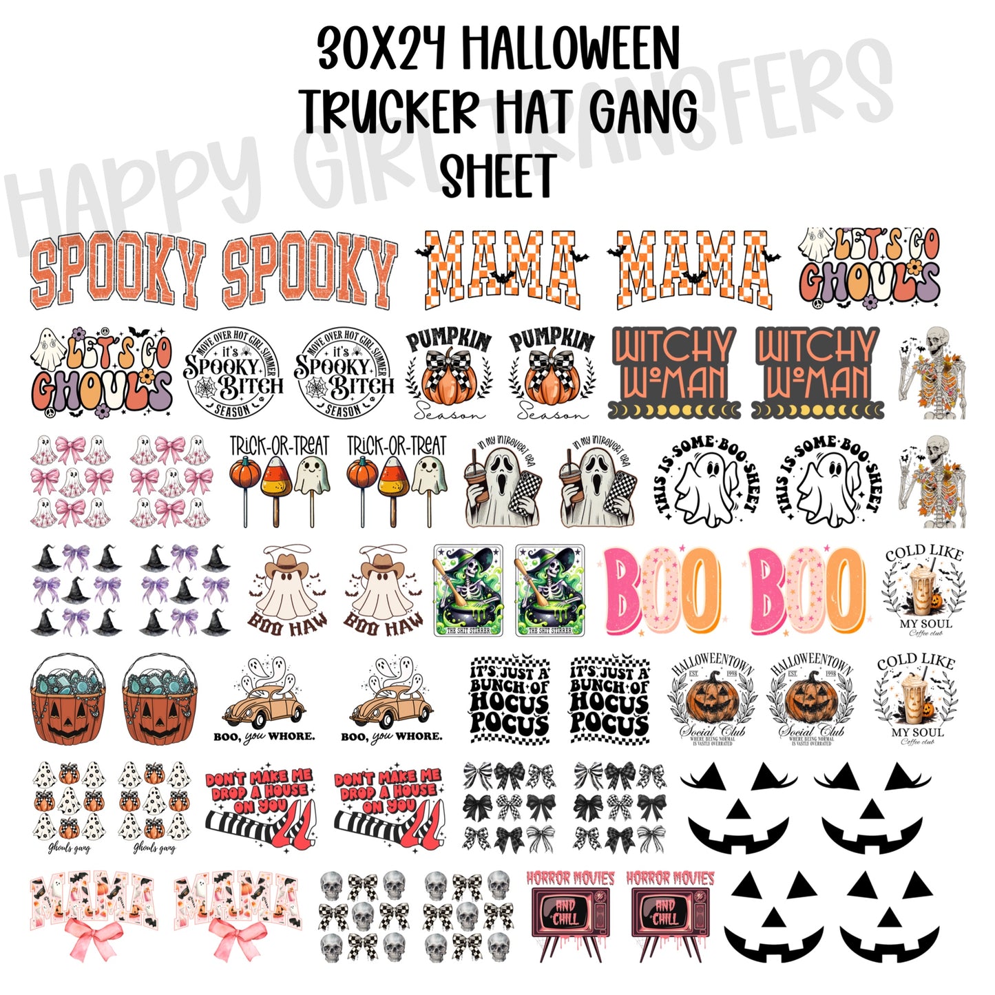 30x24 HALLOWEEN PRE-MADE TRUCKER HAT GANG SHEET