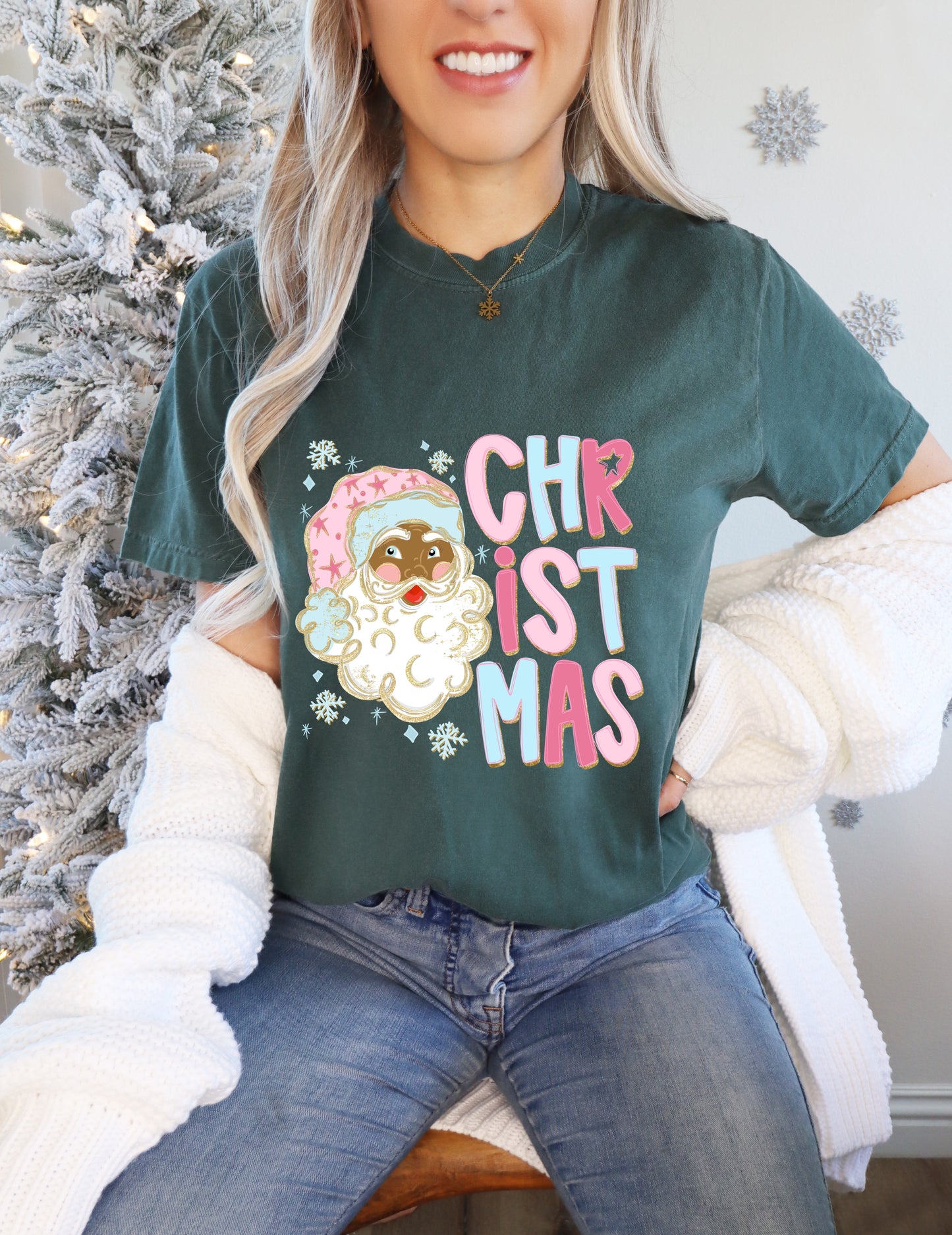 PASTEL CHRISTMAS/ BROWN SANTA - DTF TRANSFER