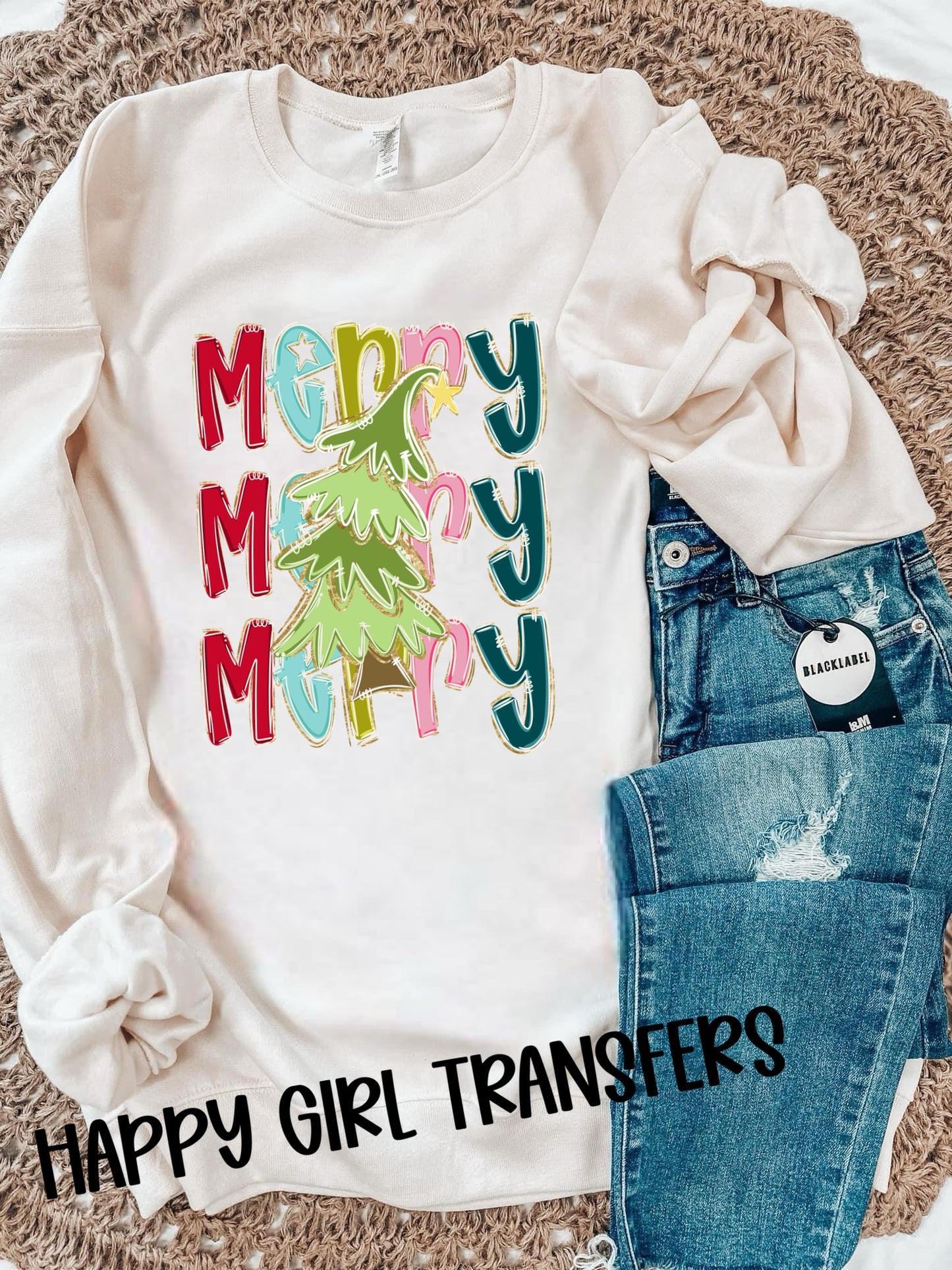 MERRY DUPLICATED WITH TREE - DTF TRANSFER