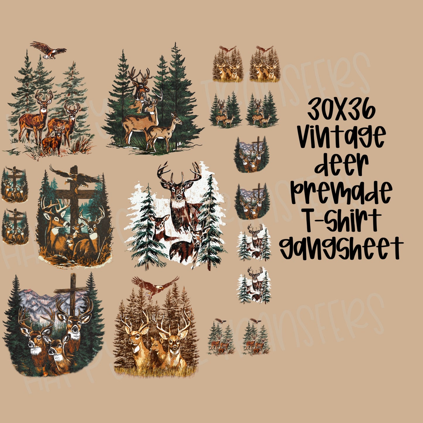 30x36 VINTAGE DEER PRE-MADE GANG SHEET