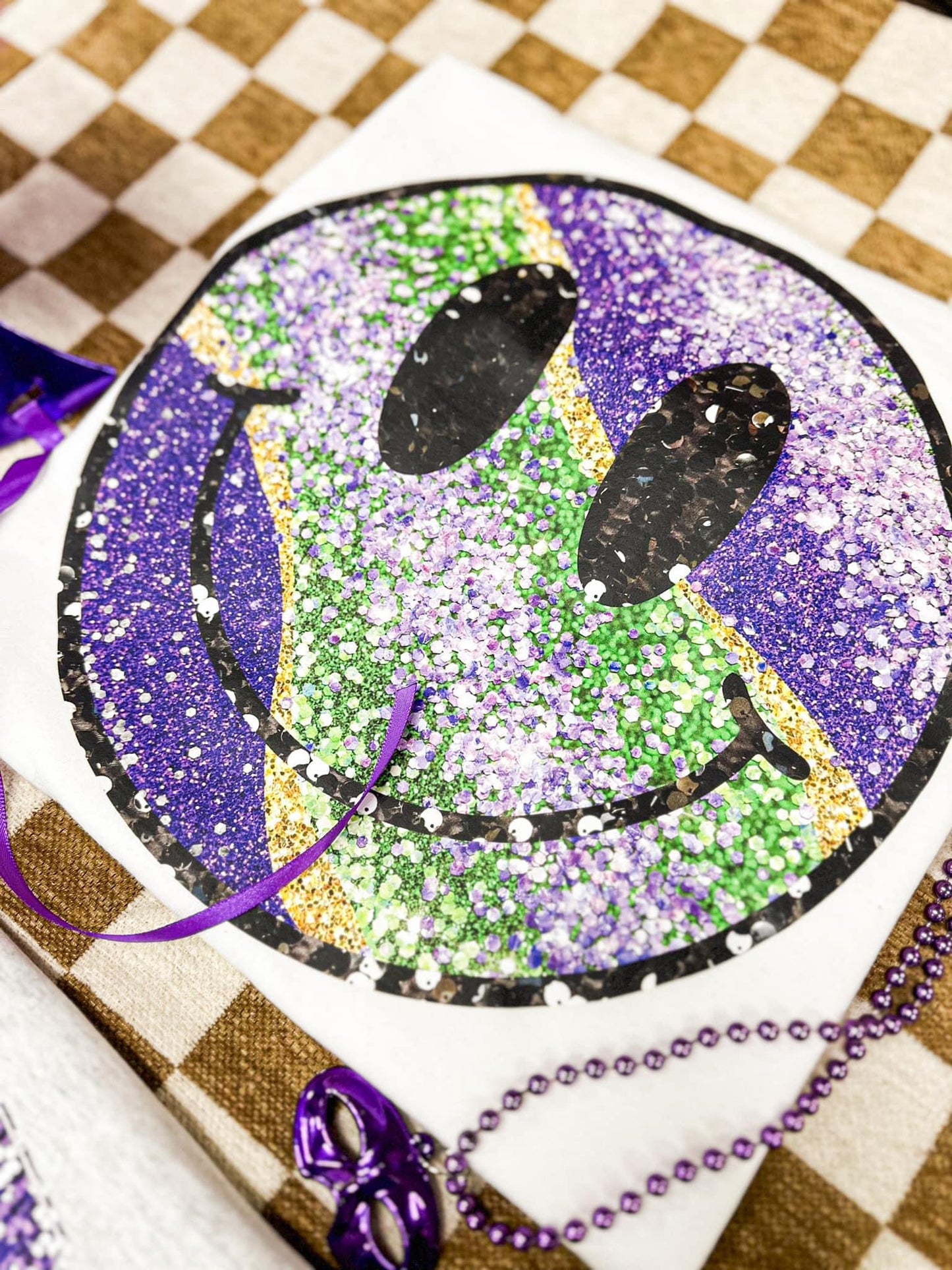 MARDI GRAS SEQUIN SMILEY - DTF TRANSFER