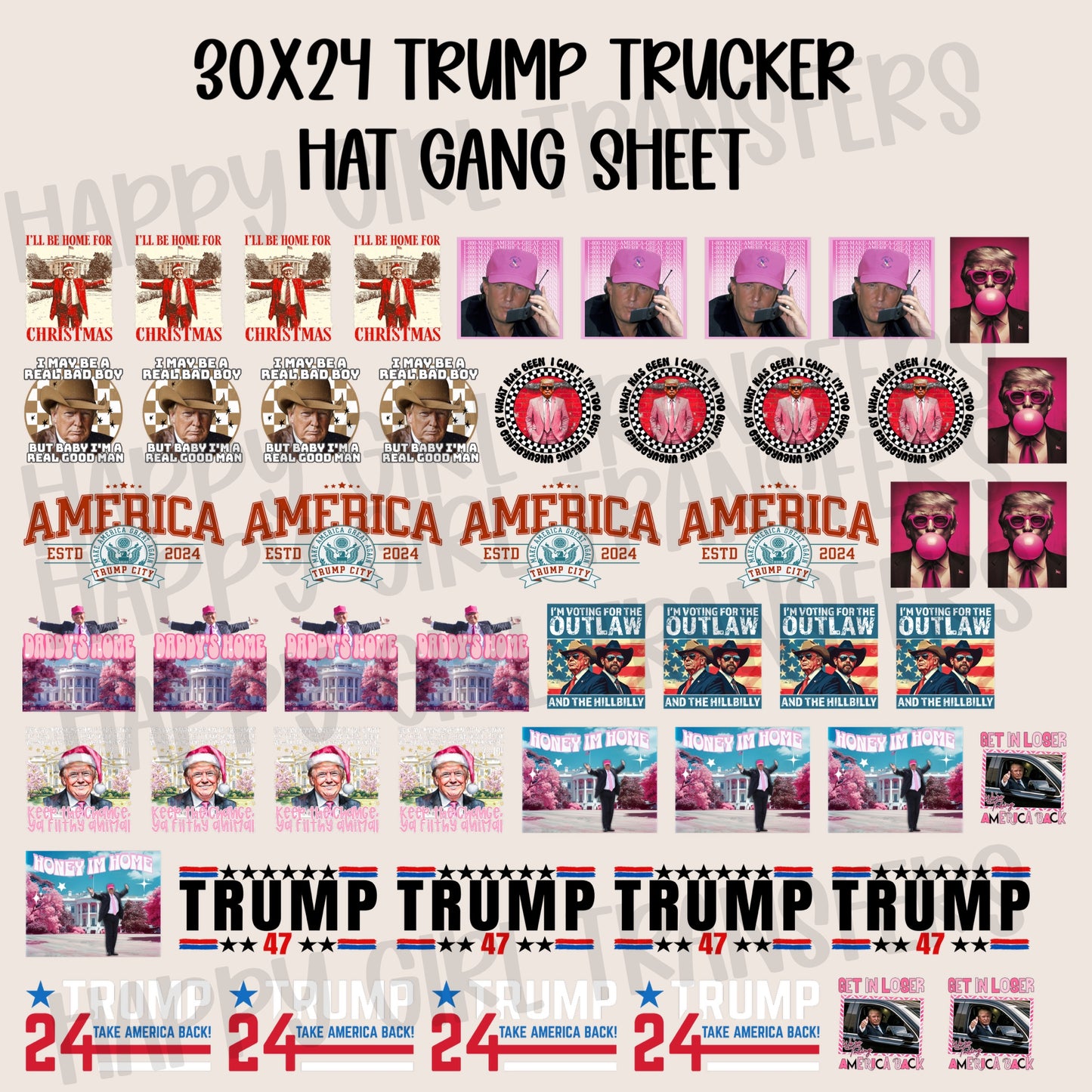 30x24 TRUMP PRE-MADE TRUCKER HAT GANG SHEET