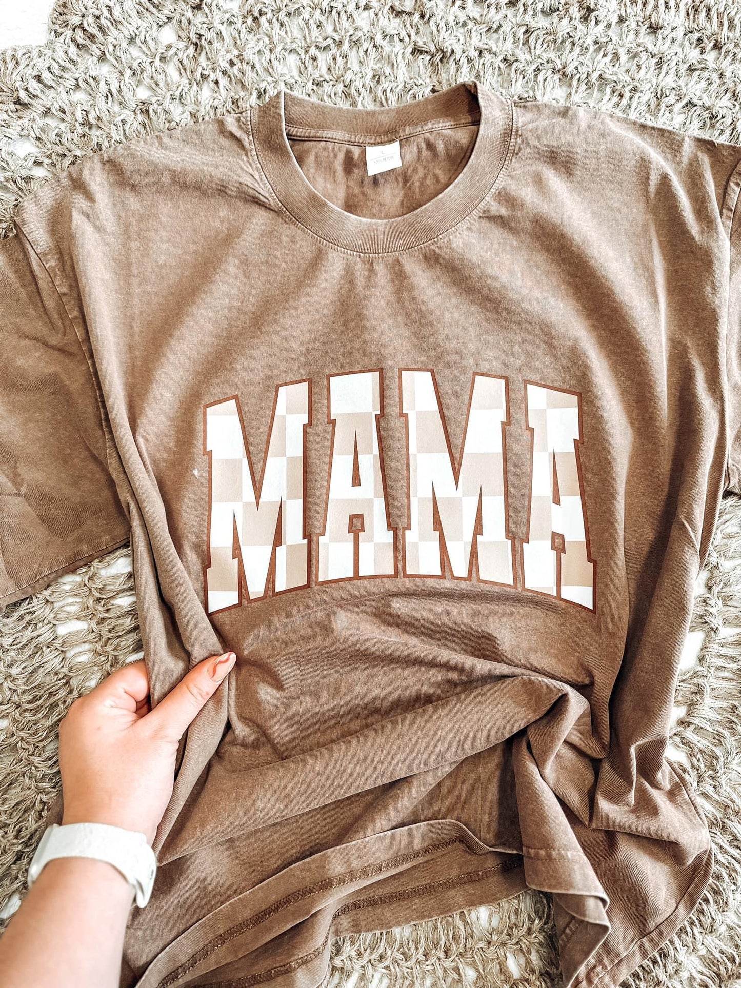 BROWN CHECKERED MAMA-DTF TRANSFER