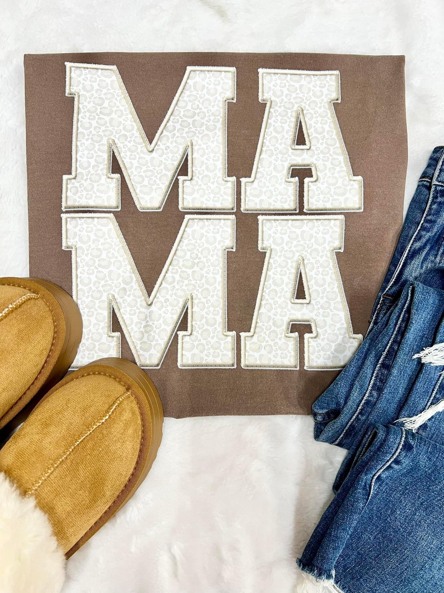 FAUX EMBROIDERED LEOPARD MAMA - DTF TRANSFER