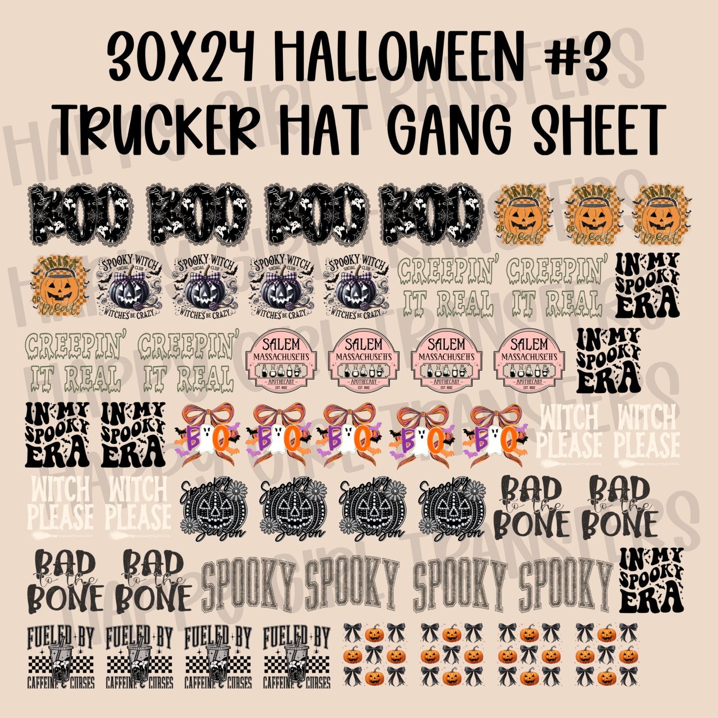 30x24 HALLOWEEN #3 PRE-MADE TRUCKER HAT GANG SHEET