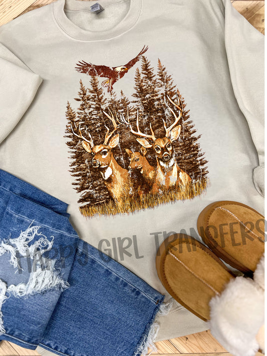 VINTAGE DEER WITH EAGLE MUTED - DTF TRANSFER