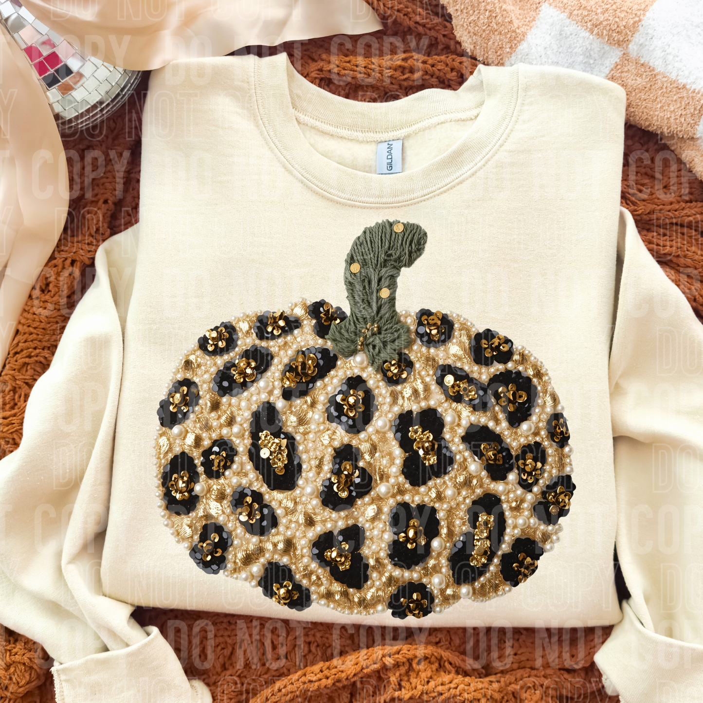 FAUX BEADED LEOPARD PUMPKIN - DTF TRANSFER