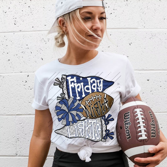 FRIDAY NIGHT LIGHTS NAVY & SILVER - DTF TRANSFER