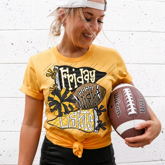 FRIDAY NIGHT LIGHTS BLACK & YELLOW - DTF TRANSFER