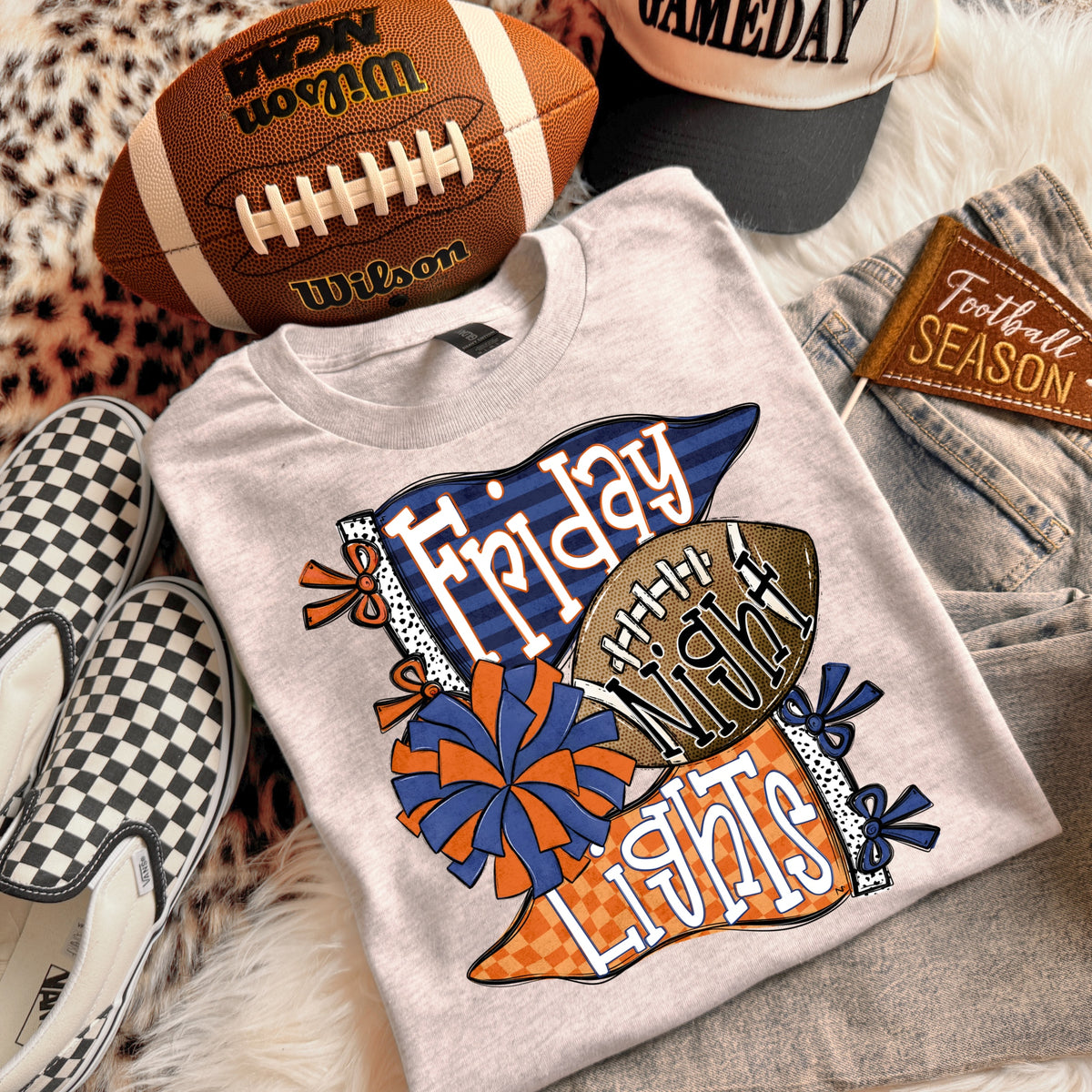 FRIDAY NIGHT LIGHTS NAVY & ORANGE - DTF TRANSFER