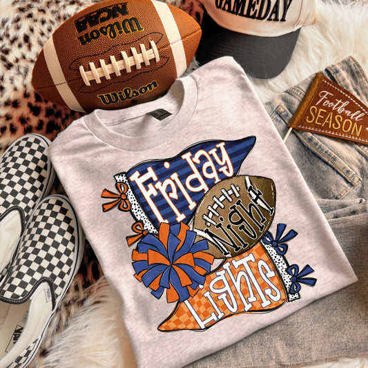 FRIDAY NIGHT LIGHTS NAVY & ORANGE - DTF TRANSFER