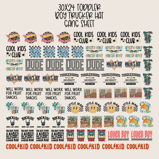 30x24 TODDLER BOY PRE-MADE TRUCKER HAT GANG SHEET