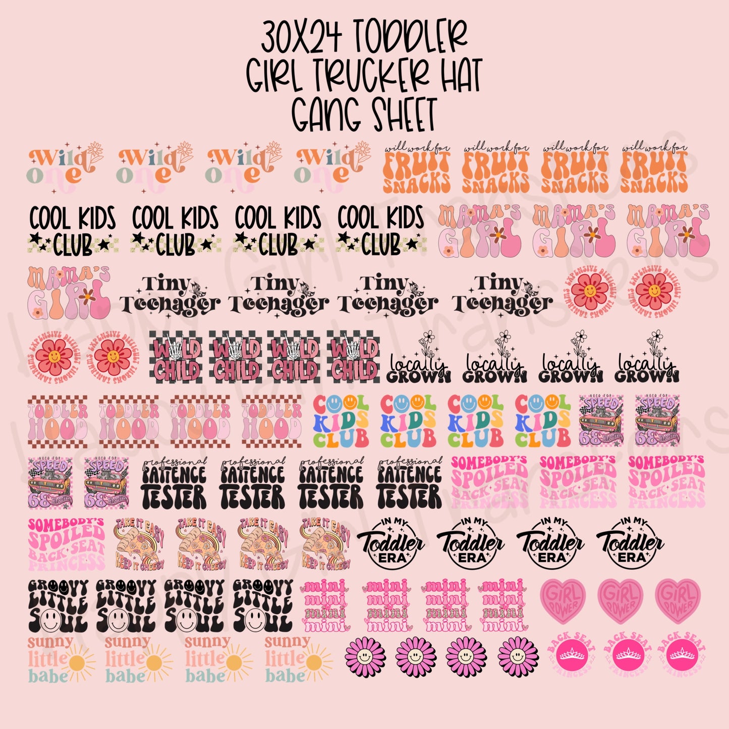 30x24 TODDLER GIRL PRE-MADE TRUCKER HAT GANG SHEET