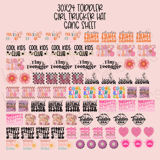 30x24 TODDLER GIRL PRE-MADE TRUCKER HAT GANG SHEET