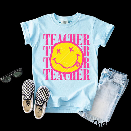 SMILEY PINK TEACHER - DTF TRANSFER