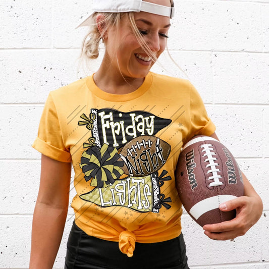FRIDAY NIGHT LIGHTS BLACK & GOLD - DTF TRANSFER