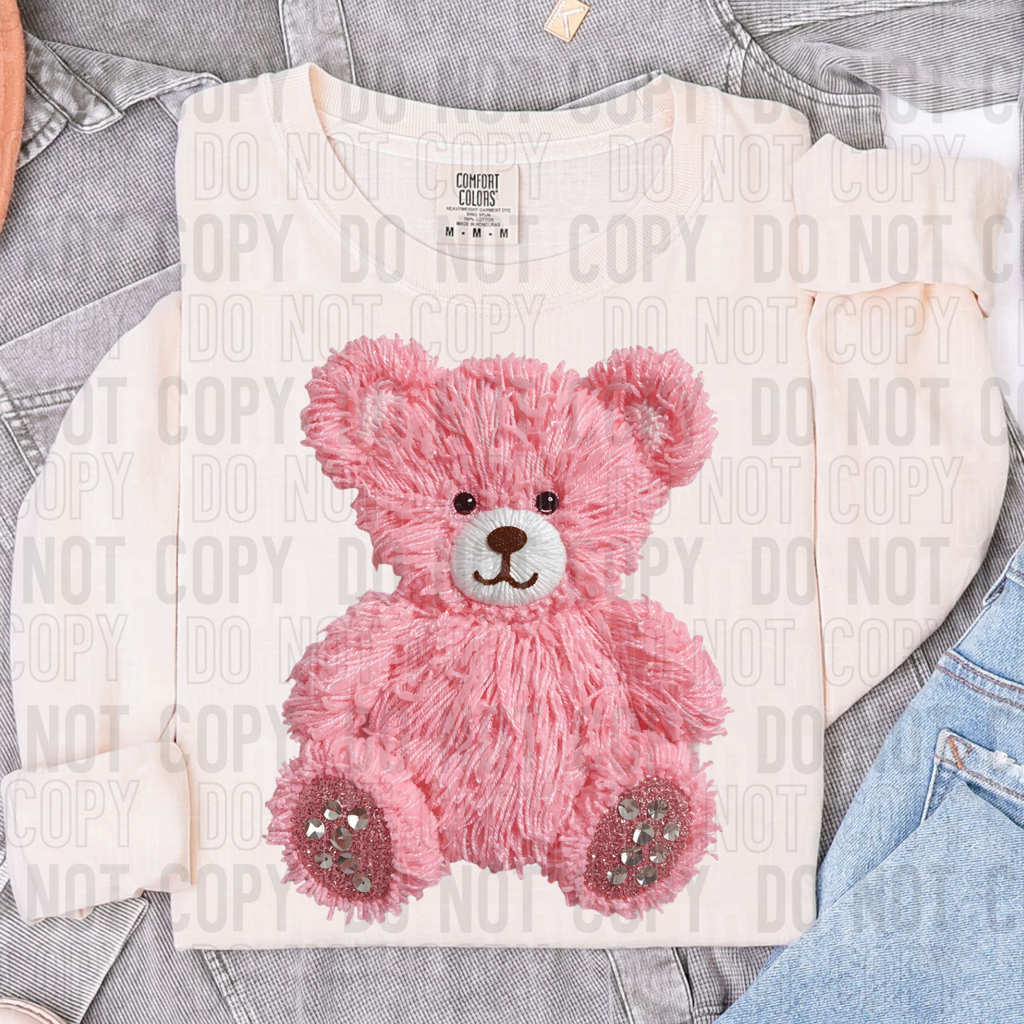 FAUX YARN PINK BEAR - DTF TRANSFER