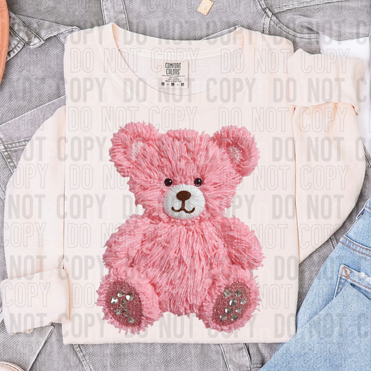 FAUX YARN PINK BEAR - DTF TRANSFER