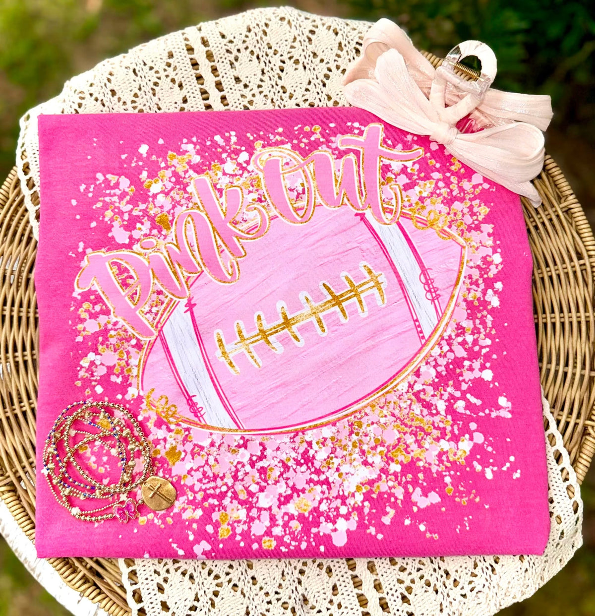 PINK OUT FOOTBALL WITH SPLATTER - DTF TRANSFER