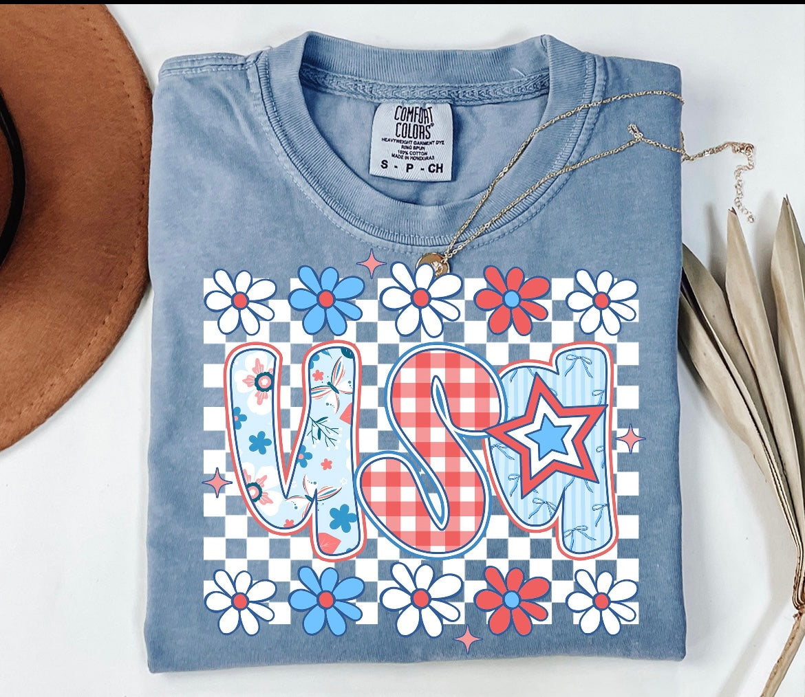 CHECKERED FLORAL USA - DTF TRANSFER