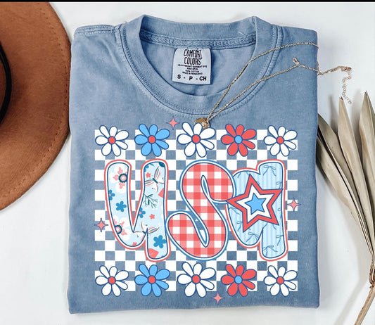 CHECKERED FLORAL USA - DTF TRANSFER