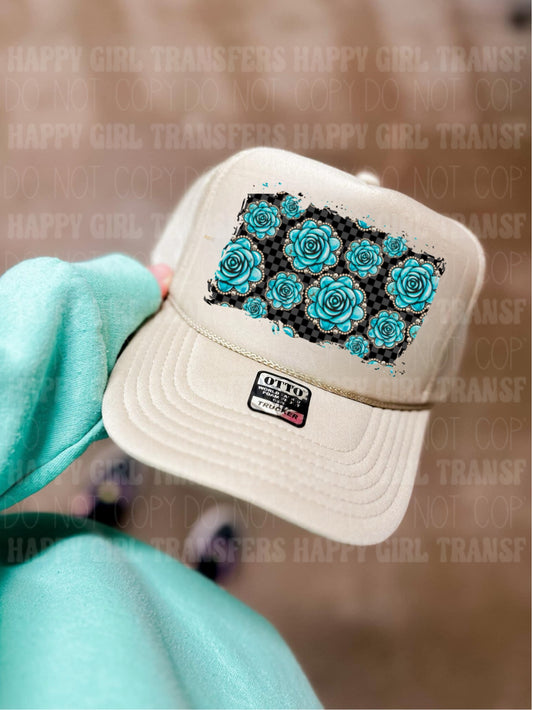 TURQUOISE FLOWERS - DTF TRANSFER