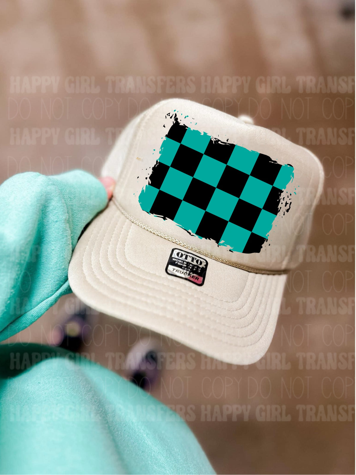 TURQUOISE & BLACK CHECKERED - DTF TRANSFER