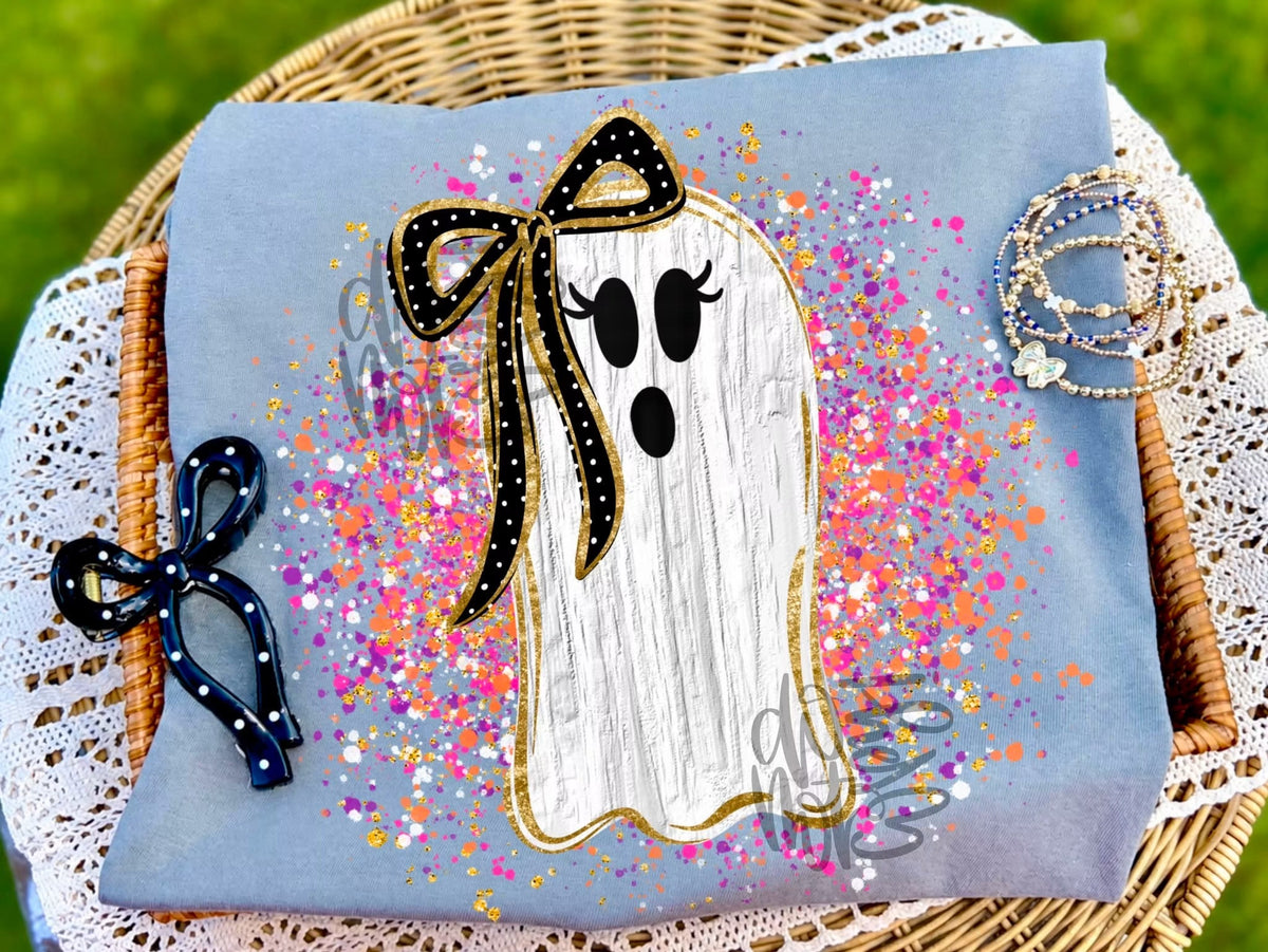 SPLATTER GHOST WITH BOW - DTF TRANSFER