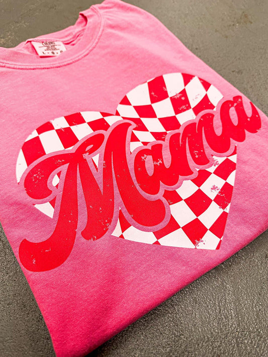 CHECKERED HEART MAMA - DTF TRANSFER