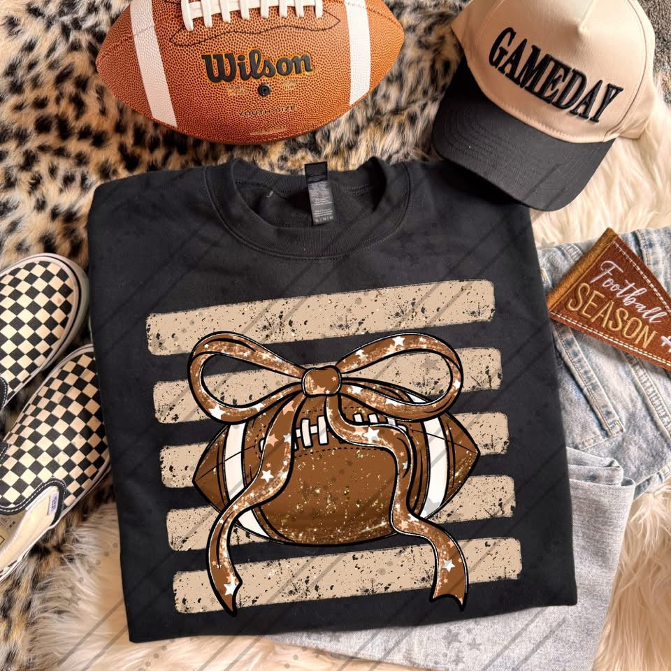 FOOTBALL WITH BOW & STRIPES - DTF TRANSFER