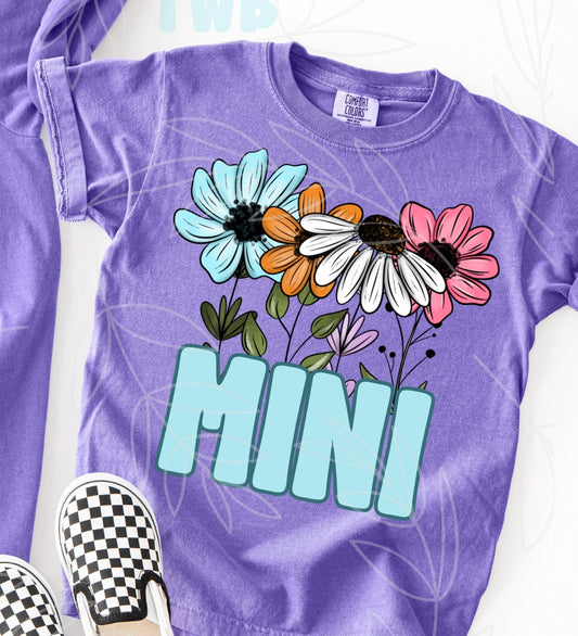 BLUE MINI WITH FLOWERS - DTF TRANSFER