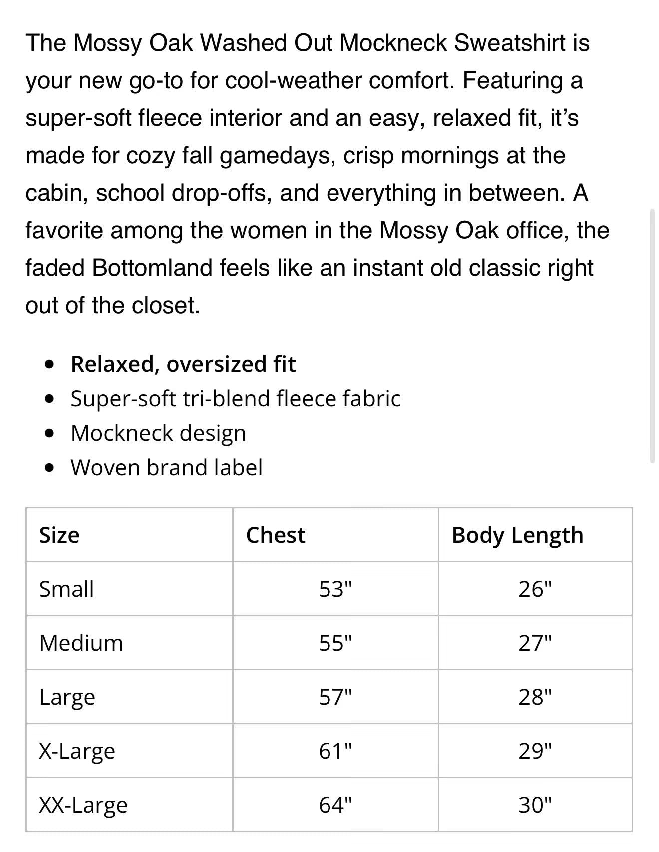 Mossy Oak Mock Neck Sweatshirt*PREORDER*