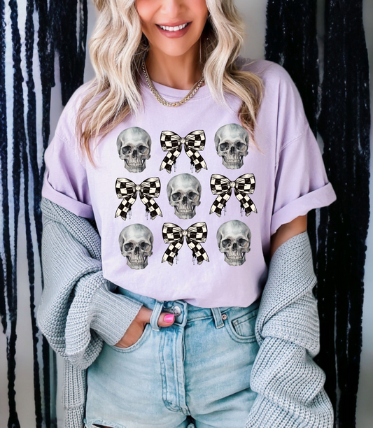 SKULLS AND CHECKERED BOWS COQUETTE - DTF TRANSFER