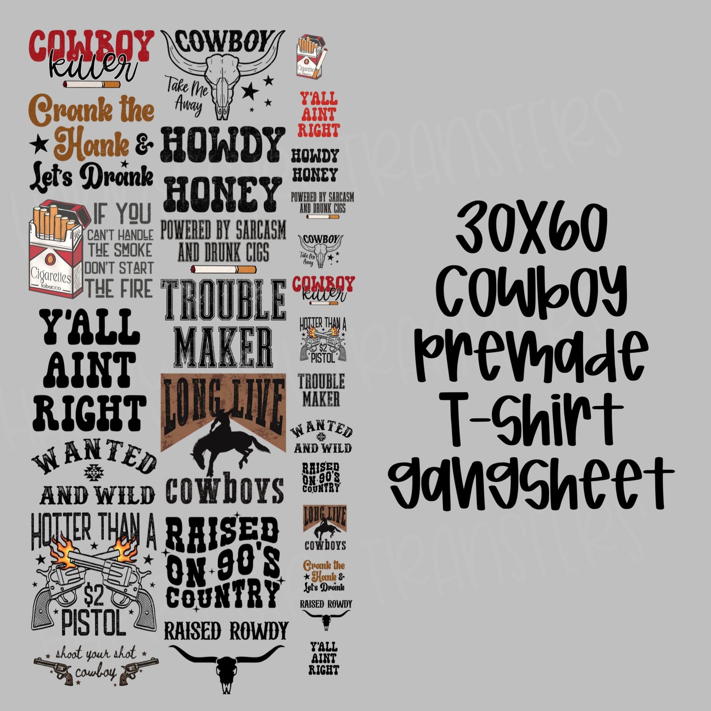 30x60 COWBOY PRE-MADE GANG SHEET