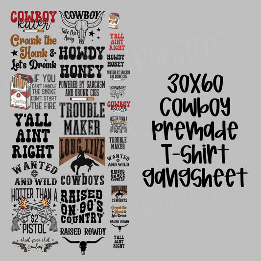 30x60 COWBOY PRE-MADE GANG SHEET