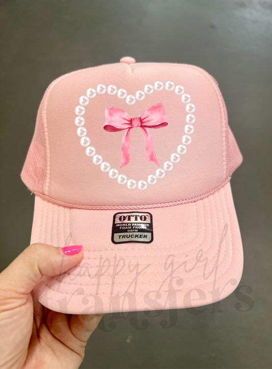 HEART SHAPED PEARLS WITH PINK BOW - DTF TRANSFER