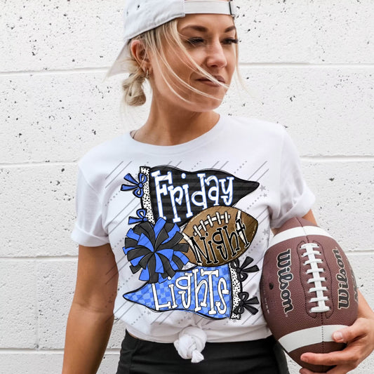 FRIDAY NIGHT LIGHTS BLACK & BLUE - DTF TRANSFER