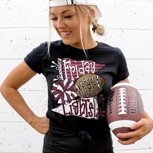 FRIDAY NIGHT LIGHTS MAROON & WHITE - DTF TRANSFER