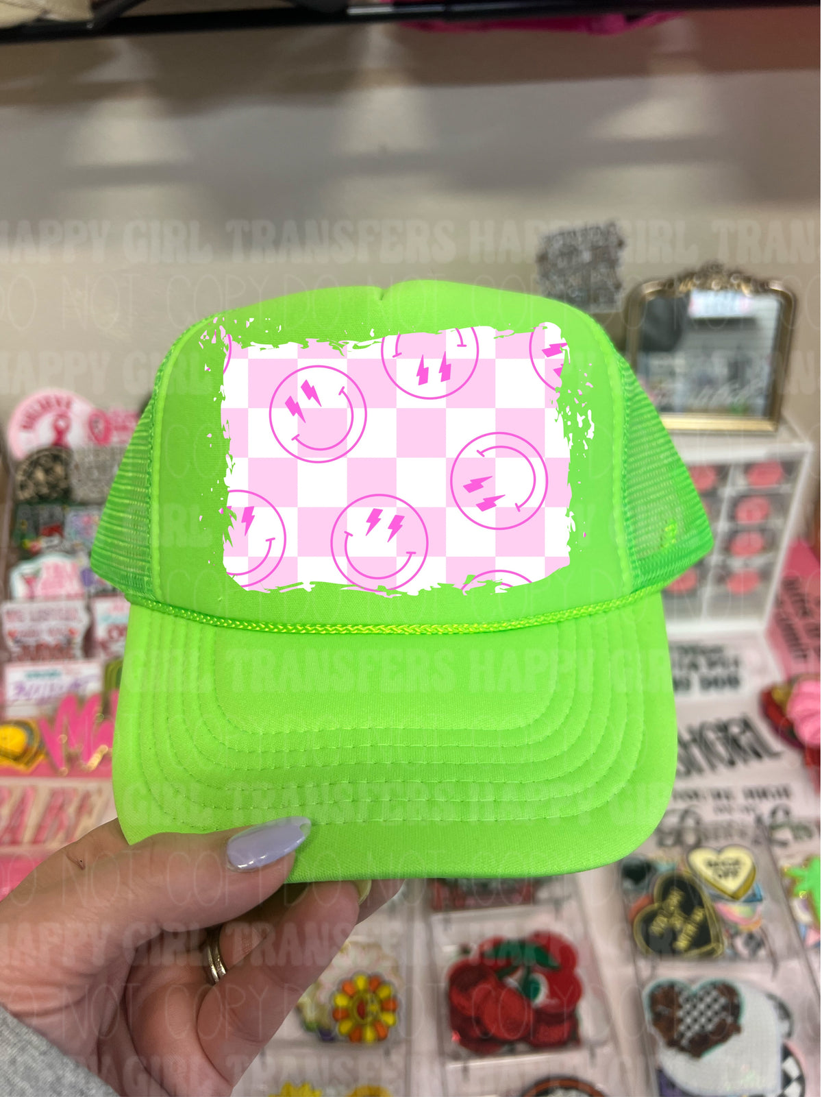PINK CHECKERED SMILEY - DTF TRANSFER