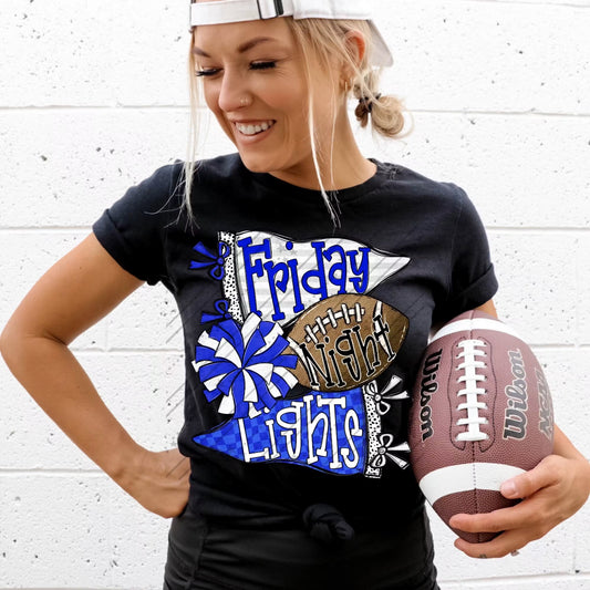 FRIDAY NIGHT LIGHTS ROYAL BLUE & SILVER - DTF TRANSFER