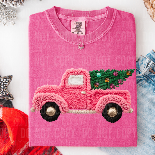FAUX YARN PINK CHRISTMAS TRUCK - DTF TRANSFER