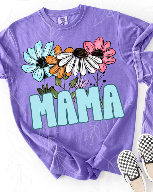 BLUE MAMA WITH FLOWERS - DTF TRANSFER