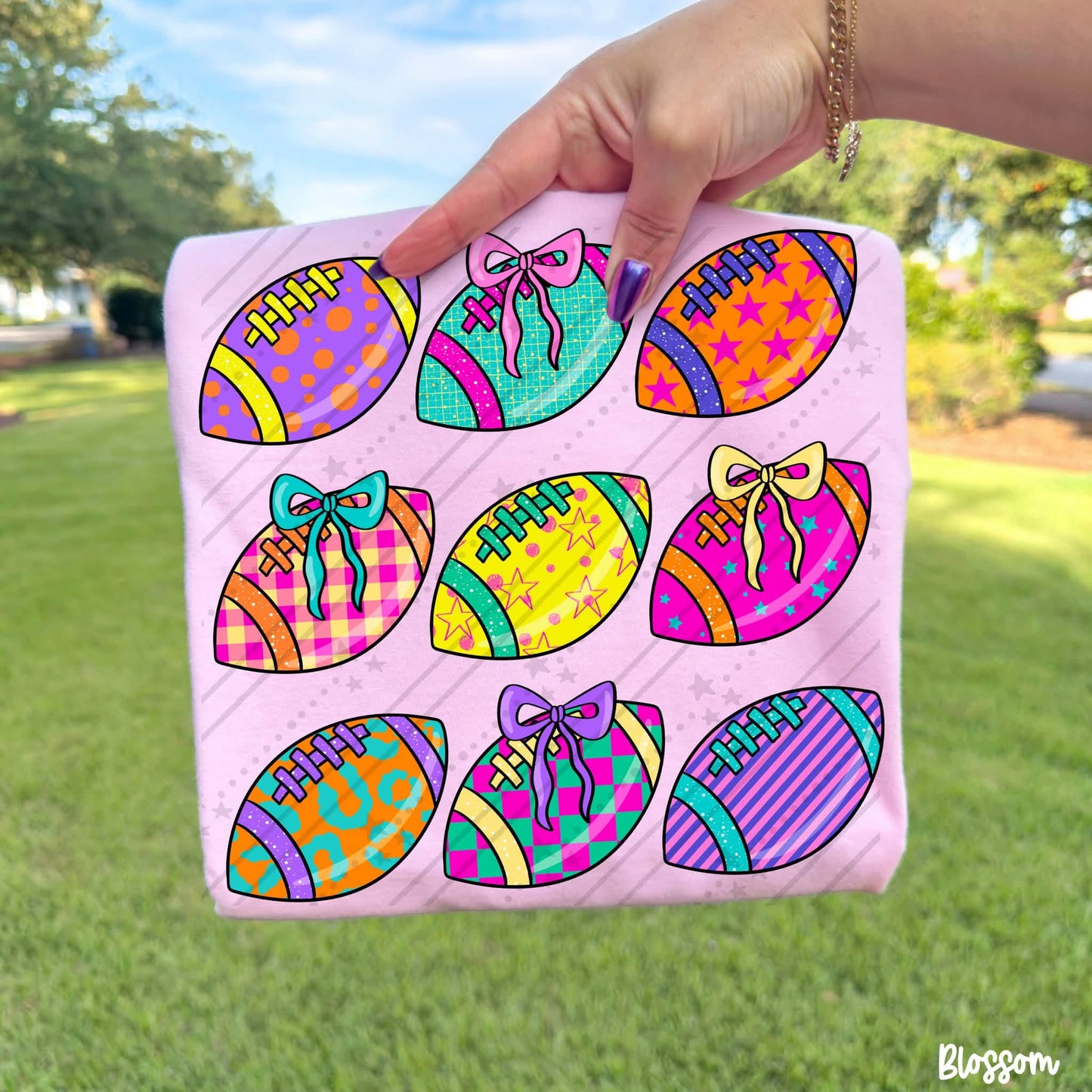 PREPPY FOOTBALLS WITH BOWS - DTF TRANSFER