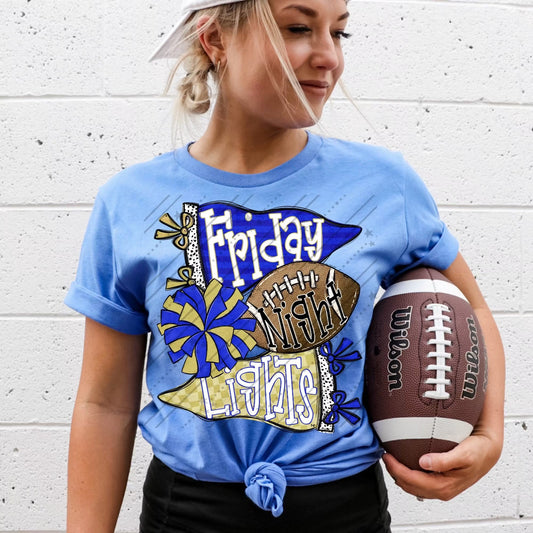 FRIDAY NIGHT LIGHTS ROYAL BLUE & YELLOW - DTF TRANSFER